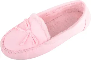 ABSOLUTE FOOTWEAR Womens Soft Bow Design Slip On Faux Fur Lined Moccasin Slippers