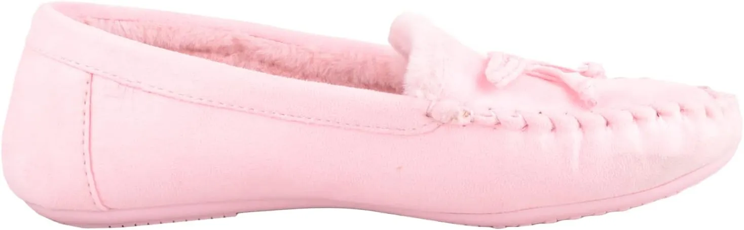 ABSOLUTE FOOTWEAR Womens Soft Bow Design Slip On Faux Fur Lined Moccasin Slippers