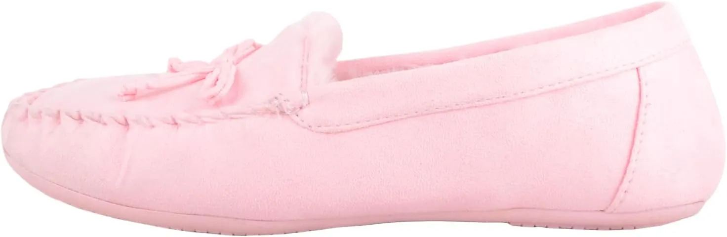 ABSOLUTE FOOTWEAR Womens Soft Bow Design Slip On Faux Fur Lined Moccasin Slippers