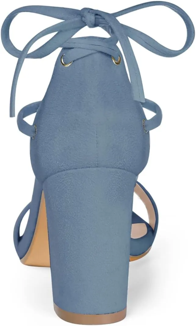 Allegra K Women's Tie Up Strappy Heels Chunky High Heels Sandal