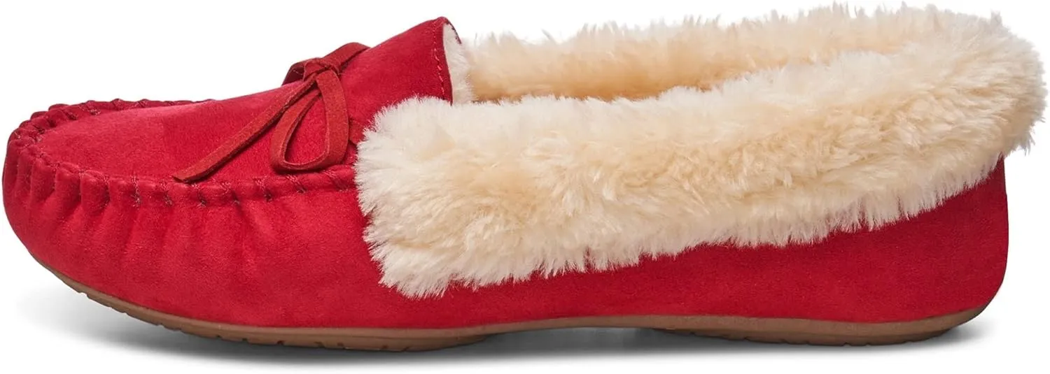 Alpine Swiss Leah Womens Shearling Moccasin Slippers Faux Fur Slip On House Shoes