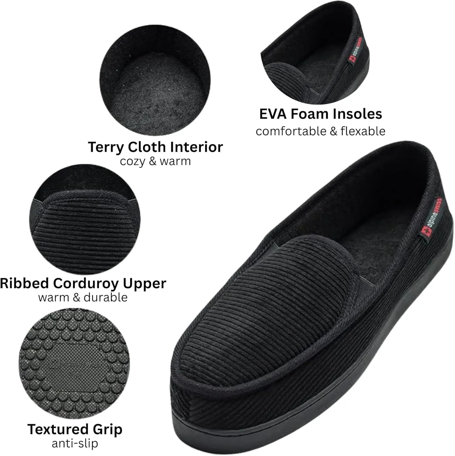 Alpine Swiss Steve Mens Wide Moccasin Slippers Memory Foam Slip On Indoor House Shoes