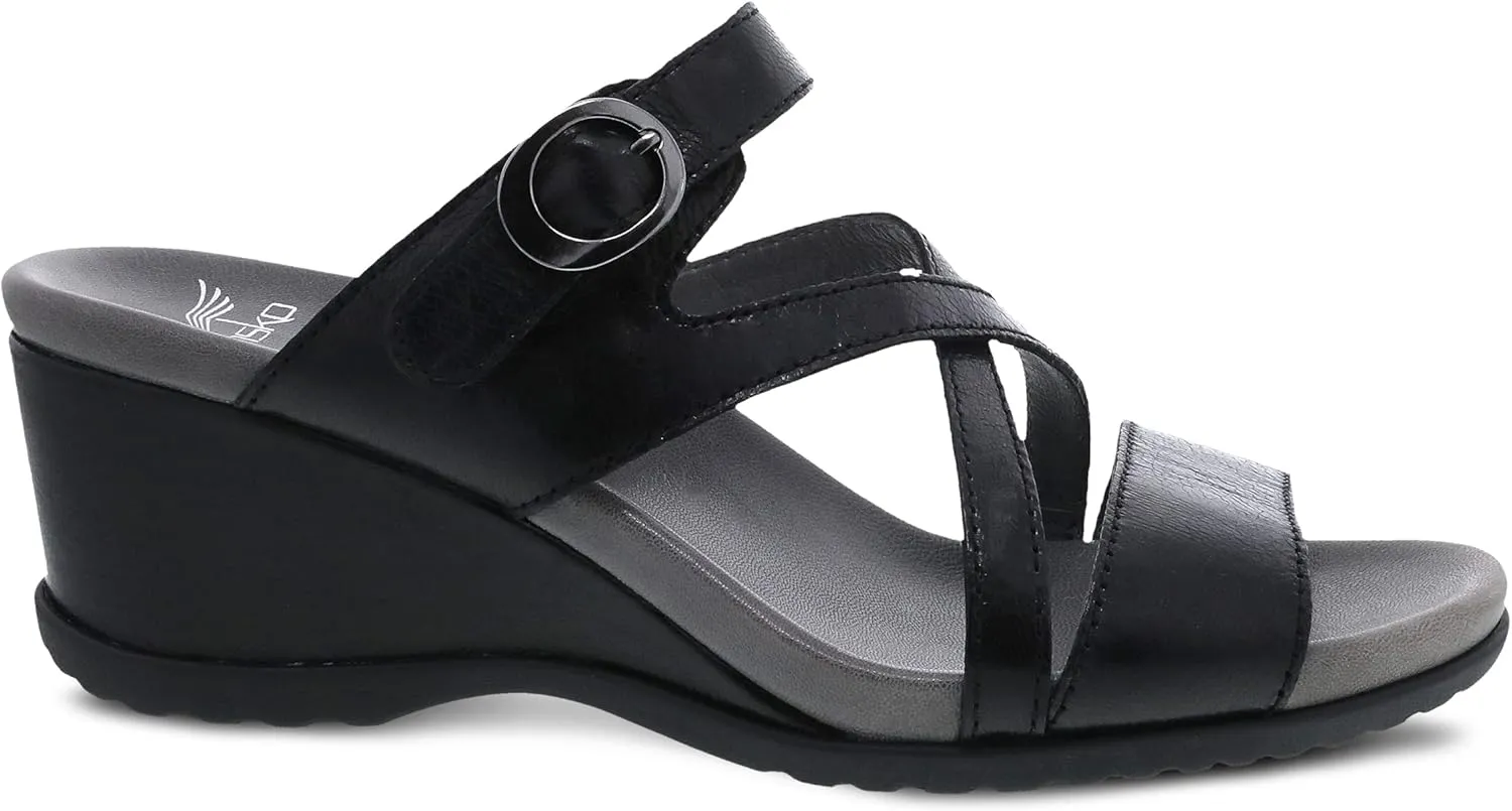 Ana Wedge Sandal for Women – Cushioned, Contoured Footbed for All-Day Comfort and Support – Adjustable Hook & Loop Strap with Buckle Detail – Lightweight Rubber Outsole
