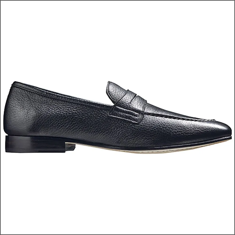 Barker Ledley Black Deerskin Apron Front Mocassin Slip On@