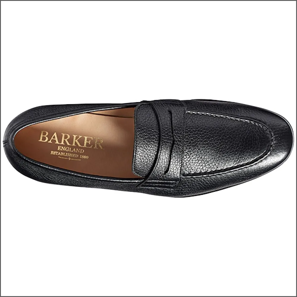 Barker Ledley Black Deerskin Apron Front Mocassin Slip On@