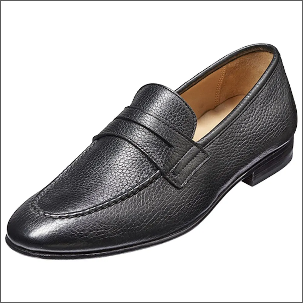 Barker Ledley Black Deerskin Apron Front Mocassin Slip On@