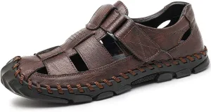 Bitiger Mens Closed Toe Leather Sandals Outdoor Adjustable Fisherman Sandals