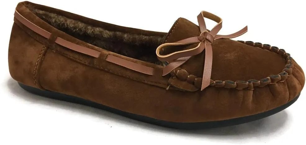 Blueberry Womens Faux Soft Suede Fur Lined Moccasin House Slippers Indoor Outdoor