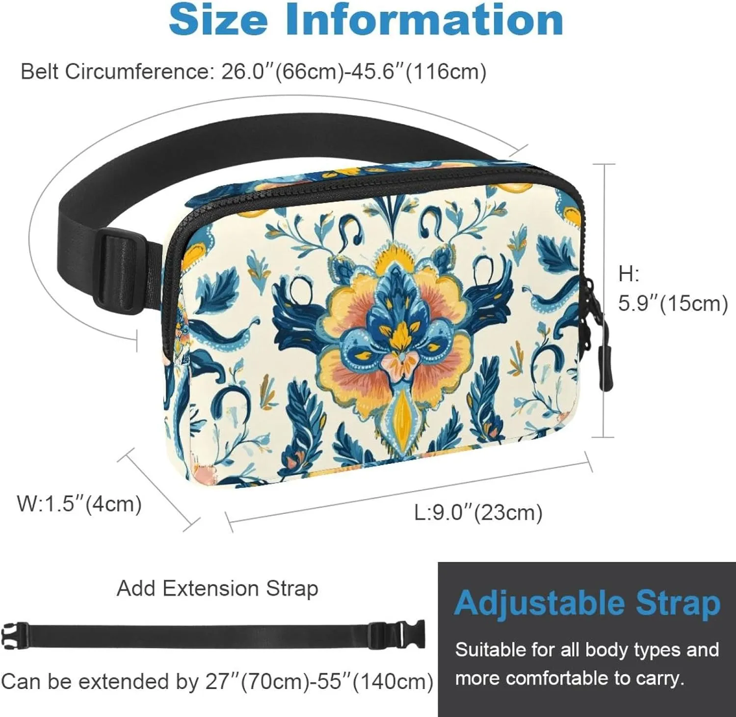 Boho Floral-24 Unisex Style Fanny Pack: Fashion Waist Packs, Crossbody Bags Sport Slim Fashionable for Jogging Hiking Hiker Woman Man