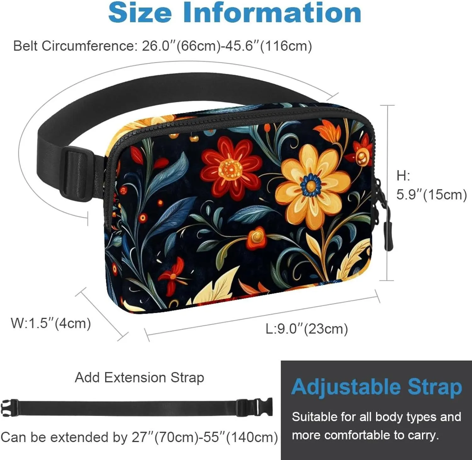 Boho Floral-27 Unisex Style Fanny Pack: Fashion Waist Packs, Crossbody Bags Sport Slim Fashionable for Jogging Hiking Hiker Woman Man