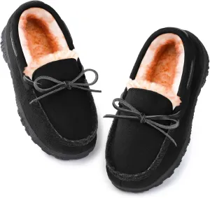 Boys & Girls Memory Foam Moccasin Slippers - Furry Plush Lining, Non-Slip Indoor/Outdoor for Big Kids, Little Kids & Toddler