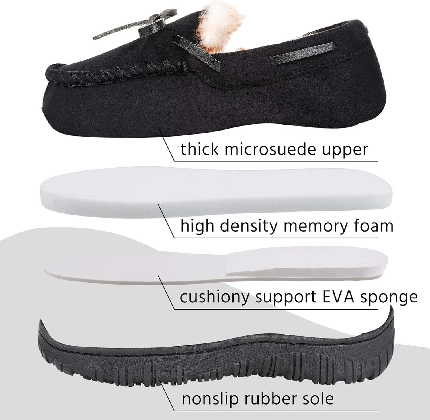 Boys & Girls Memory Foam Moccasin Slippers - Furry Plush Lining, Non-Slip Indoor/Outdoor for Big Kids, Little Kids & Toddler