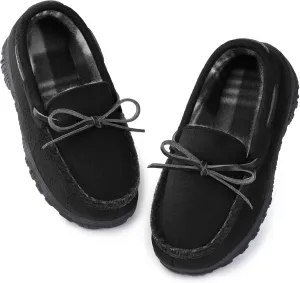 Boys House Slippers Memory Foam Moccasin Shoes Furry Plush Lining Non Slip Indoor Outdoor Boys Slippers for Big Kids Little Kids