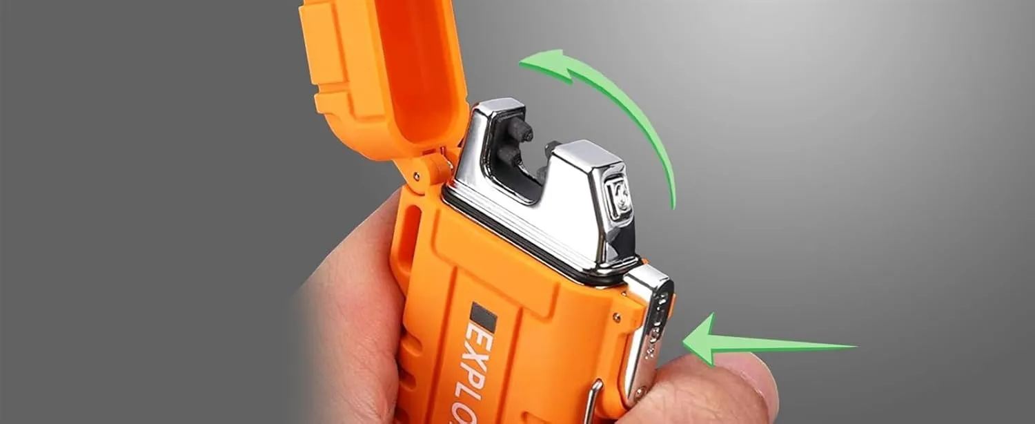 Butane outdoor camping survival waterproof lighter, windproof flashlight, double arc butane electric lighter, USB rechargeable, flameless plasma lighter, suitable for camping hiking adventure survival