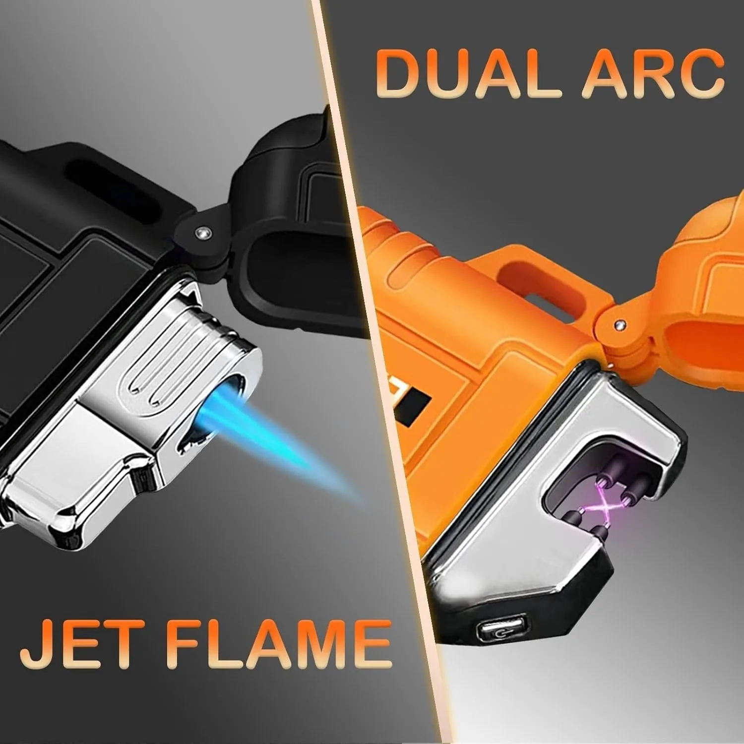 Butane outdoor camping survival waterproof lighter, windproof flashlight, double arc butane electric lighter, USB rechargeable, flameless plasma lighter, suitable for camping hiking adventure survival