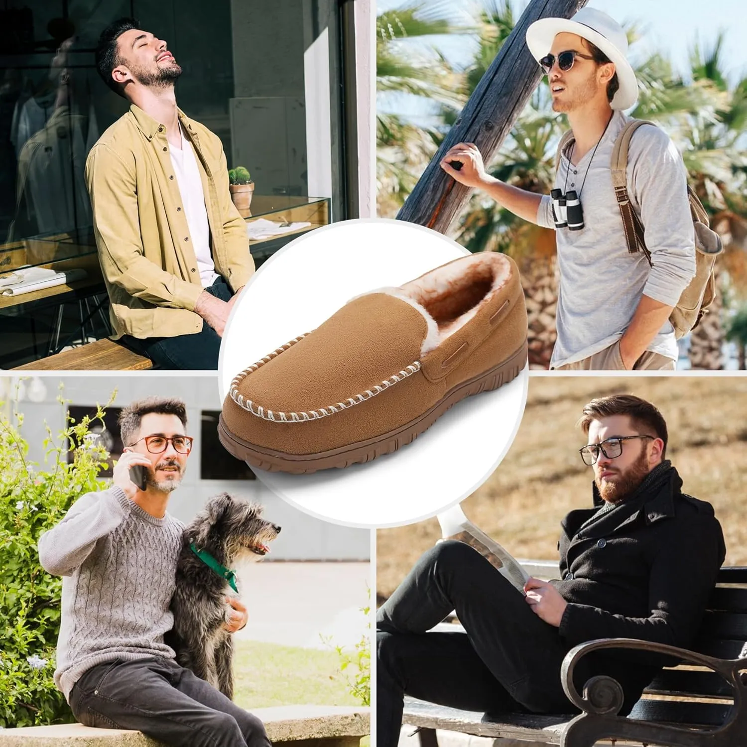 CareBey Men Slippers Indoor Outdoor Slip on Warm House Shoes Plush Moccasin Slippers for Men