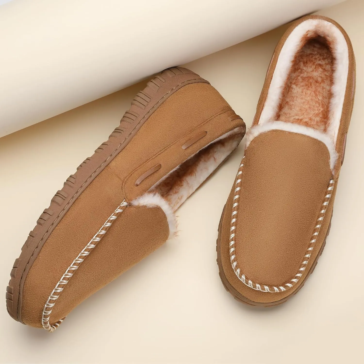 CareBey Men Slippers Indoor Outdoor Slip on Warm House Shoes Plush Moccasin Slippers for Men