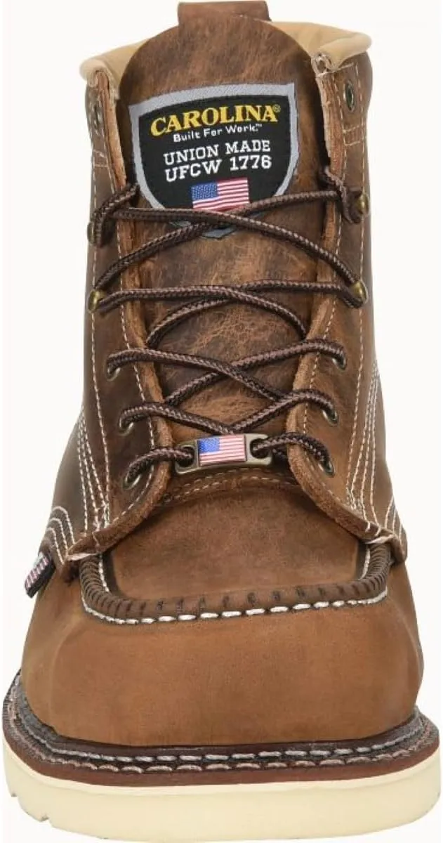 Carolina AMP USA 6" Soft Moc Toe Work Boots for Men - USA Made, Old Town Folklore Leather Upper, Oil & Slip Resistant Outsole, Poron Insole