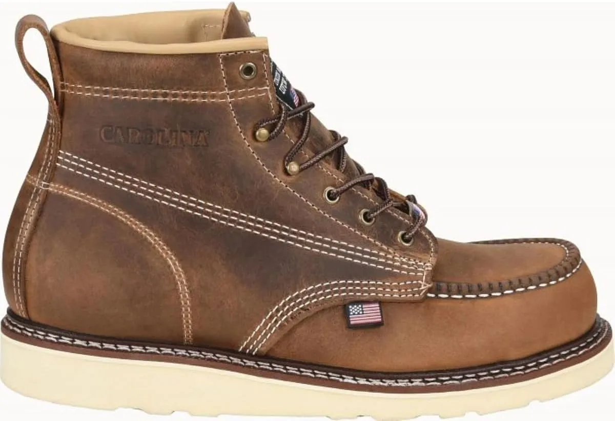 Carolina AMP USA 6" Soft Moc Toe Work Boots for Men - USA Made, Old Town Folklore Leather Upper, Oil & Slip Resistant Outsole, Poron Insole