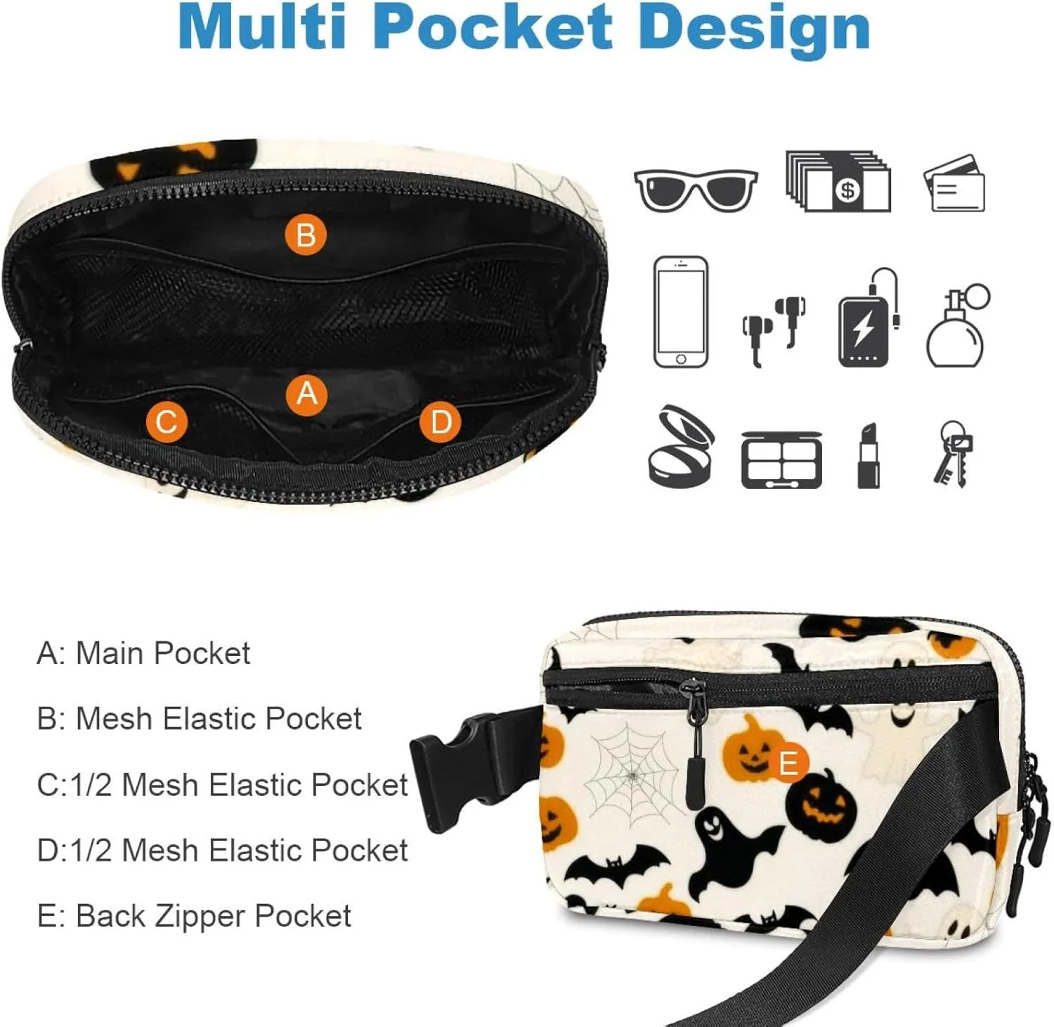 Cartoon Halloween-387 Unisex Style Fanny Pack: Fashion Waist Packs, Crossbody Bags Sport Slim Fashionable for Jogging Hiking Hiker Woman Man