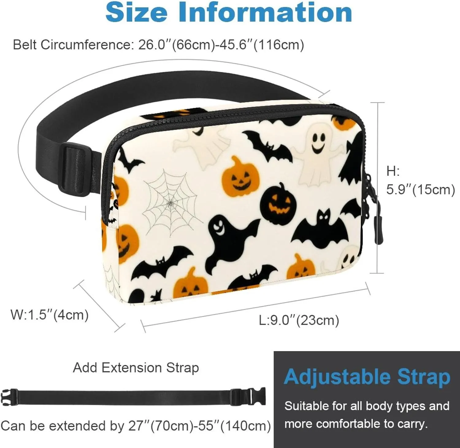 Cartoon Halloween-387 Unisex Style Fanny Pack: Fashion Waist Packs, Crossbody Bags Sport Slim Fashionable for Jogging Hiking Hiker Woman Man