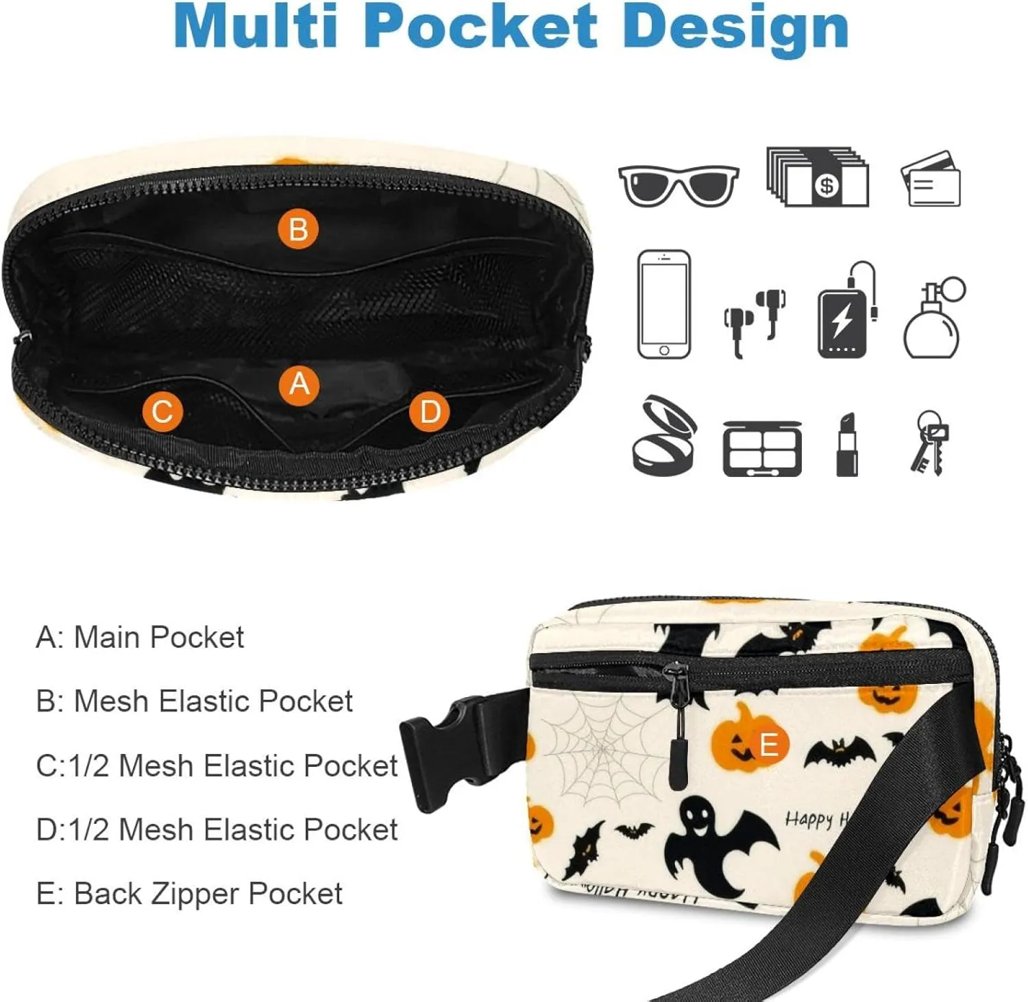 Cartoon Halloween-390 Unisex Style Fanny Pack: Fashion Waist Packs, Crossbody Bags Sport Slim Fashionable for Jogging Hiking Hiker Woman Man