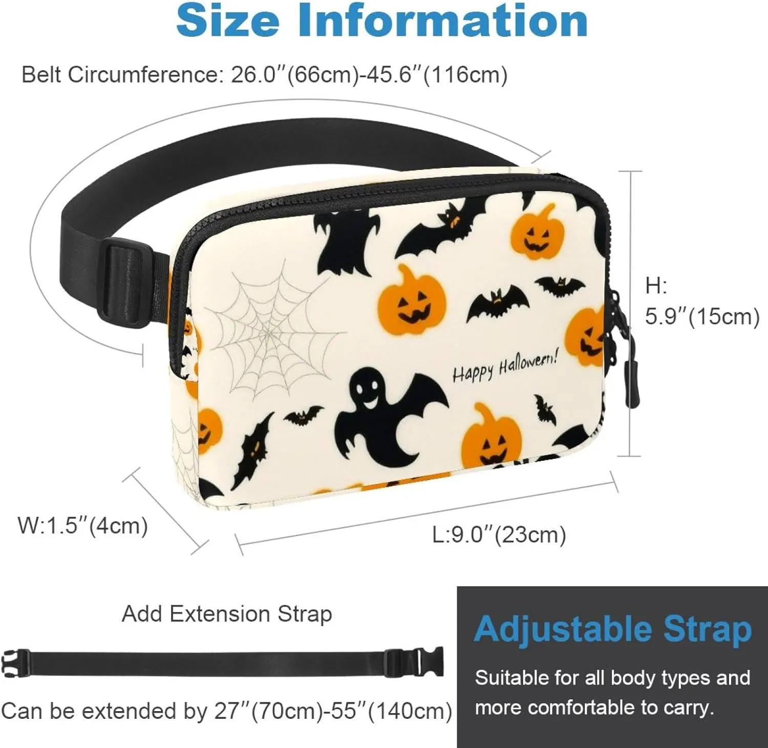 Cartoon Halloween-390 Unisex Style Fanny Pack: Fashion Waist Packs, Crossbody Bags Sport Slim Fashionable for Jogging Hiking Hiker Woman Man