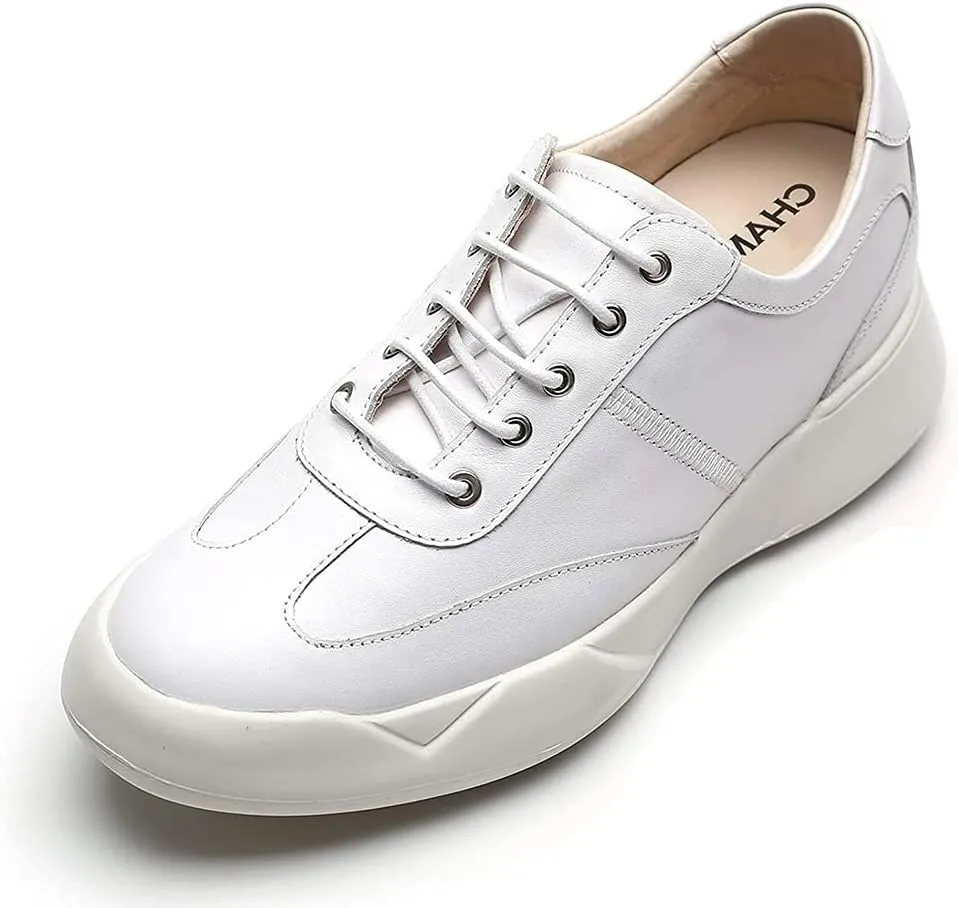 CHAMARIPA Hidden Heel Premium Leather Height Increase Low-Top Skate Shoes Men's Invisible Height Increasing Elevator Casual Fashion Sneaker