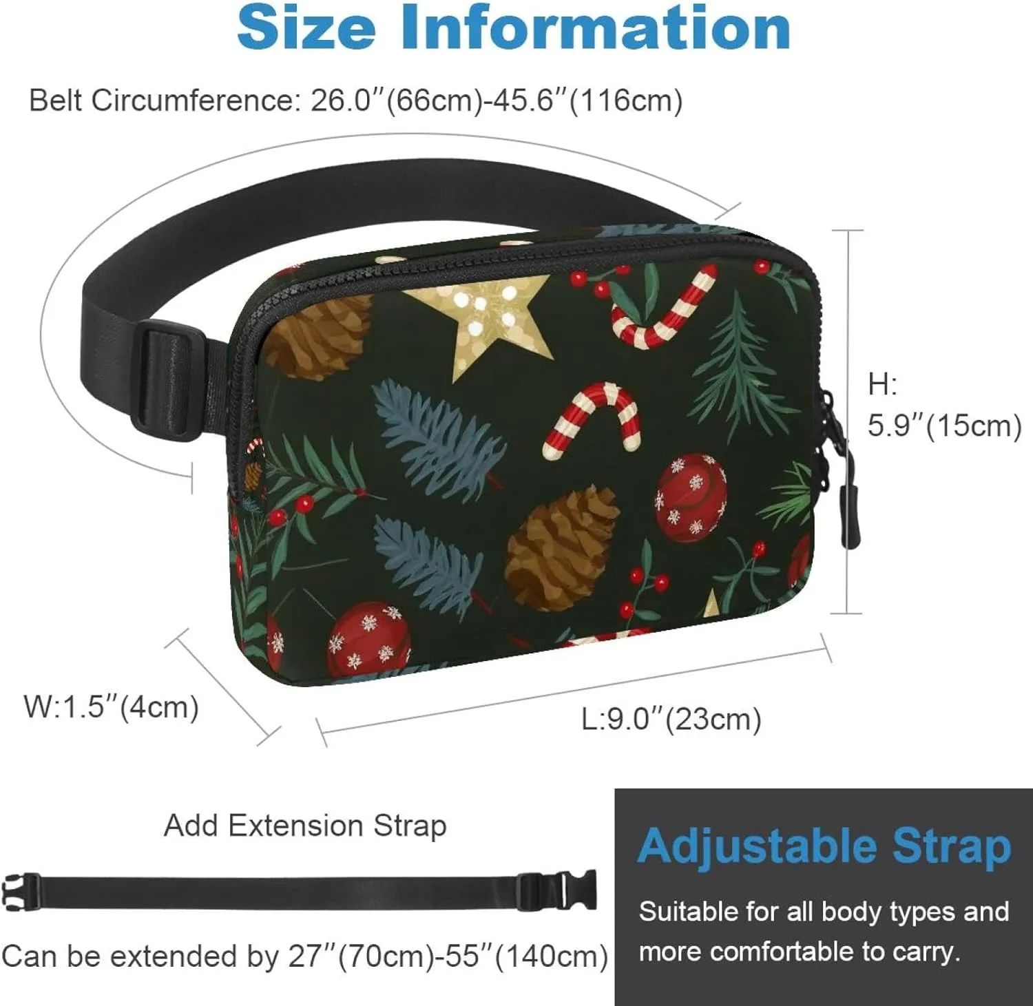 Christmas Elements-6 Unisex Style Fanny Pack: Fashion Waist Packs, Crossbody Bags Sport Slim Fashionable for Jogging Hiking Hiker Woman Man