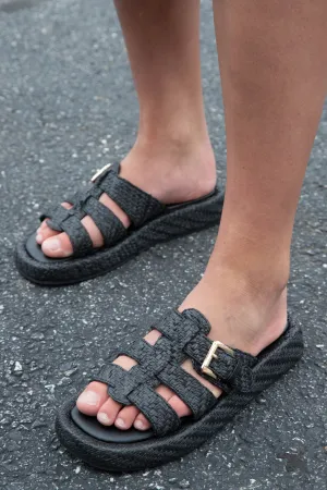 Ciao Raffia Fisherman Sandal, Black | Beach by Matisse
