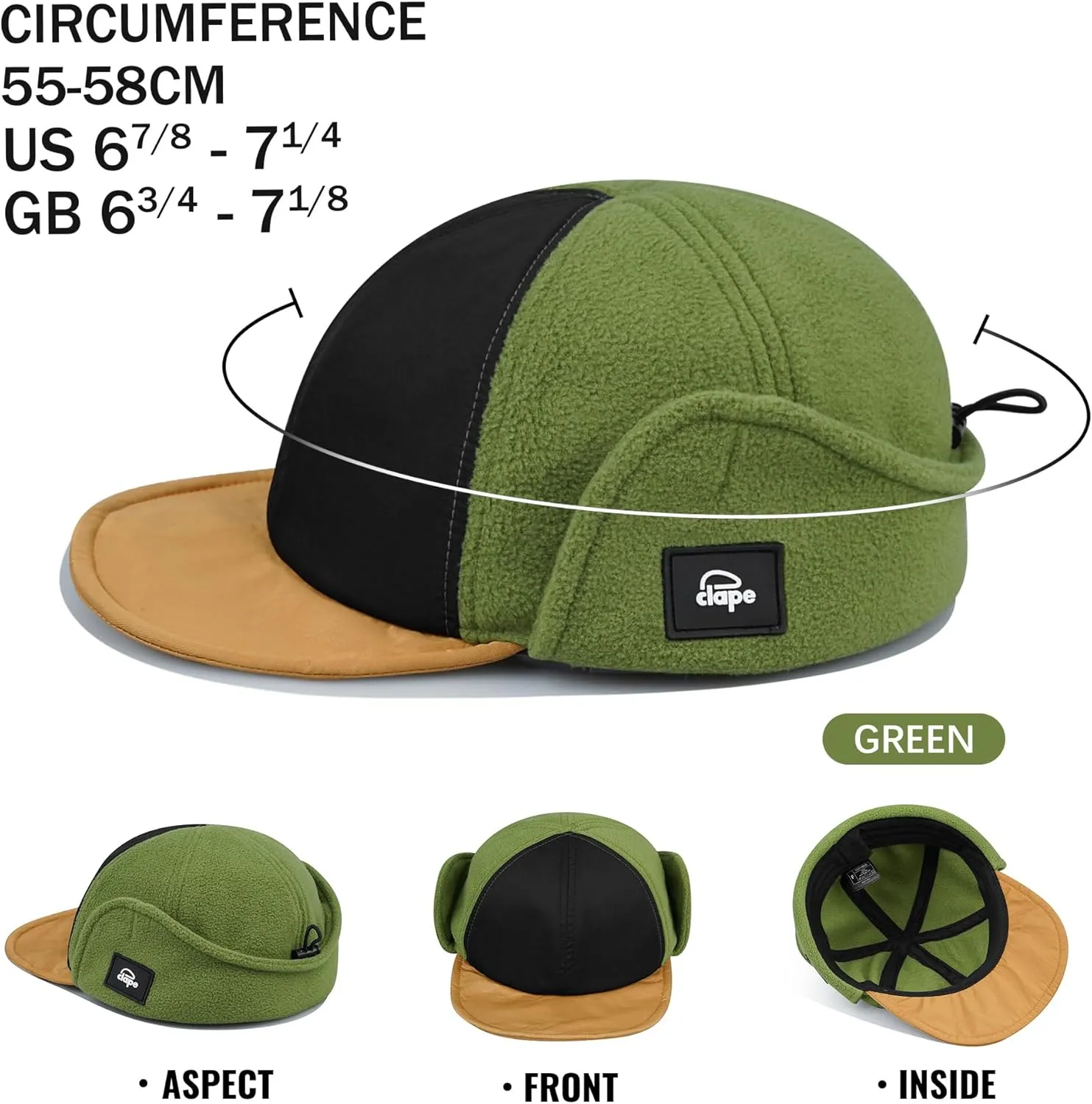 CLAPE Waterproof Winter Baseball Cap with Visor & Earflaps for Men, Women Outdoor Sherpa Fleece Trapper Hat with Ear Flaps