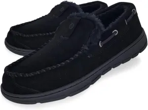 Clarks Mens Suede Venetian Moccasin Slipper LB0534 - Warm Plush Faux Fur Lining - Indoor Outdoor House Slippers For Men