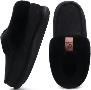 COFACE Women's Arch Support Memory Foam House Slippers Ladies Warm Fuzzy Faux Fur Collar Winter Moccasin Shoes Orthotic Plantar Fasciitis Indoor Outdoor Black Size 8