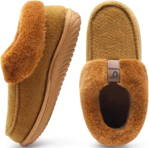 COFACE Women's Memory Foam House Slippers Arch Support Moccasin Winter Shoes Ladies Warm Fuzzy Faux Fur Collar With Indoor Outdoor Rubber Sole