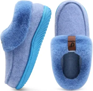 COFACE Women's Memory Foam House Slippers Arch Support Moccasin Winter Shoes Ladies Warm Fuzzy Faux Fur Collar With Indoor Outdoor Rubber Sole