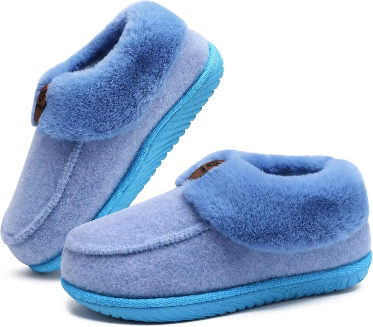 COFACE Women's Memory Foam House Slippers Arch Support Moccasin Winter Shoes Ladies Warm Fuzzy Faux Fur Collar With Indoor Outdoor Rubber Sole