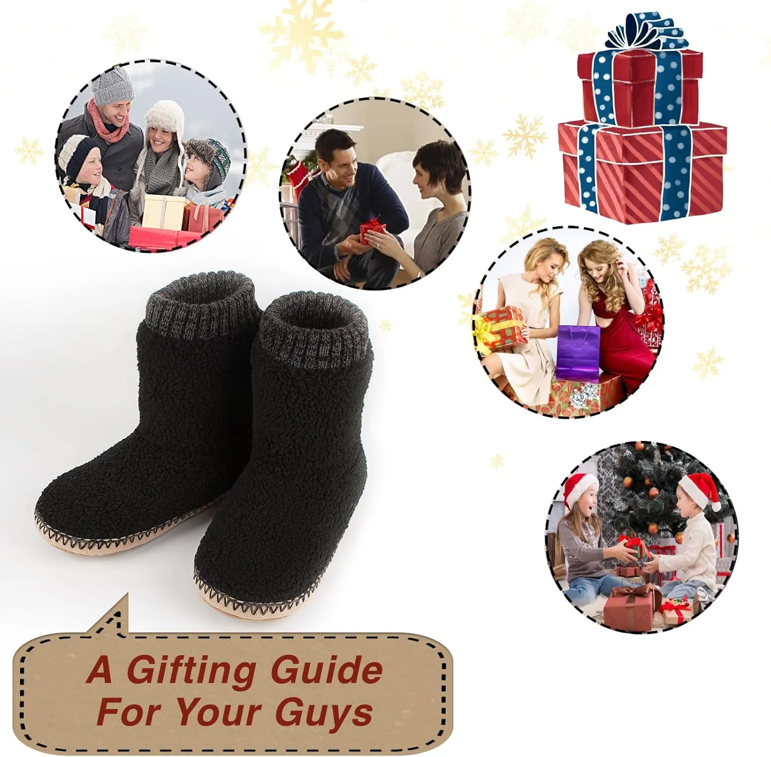 Cozy Boot Slippers for Men Indoor, Fuzzy House Shoes with Non Slip Gripper Soles, Soft Warm Moccasin Socks, Winter Gifts for Christmas Unique