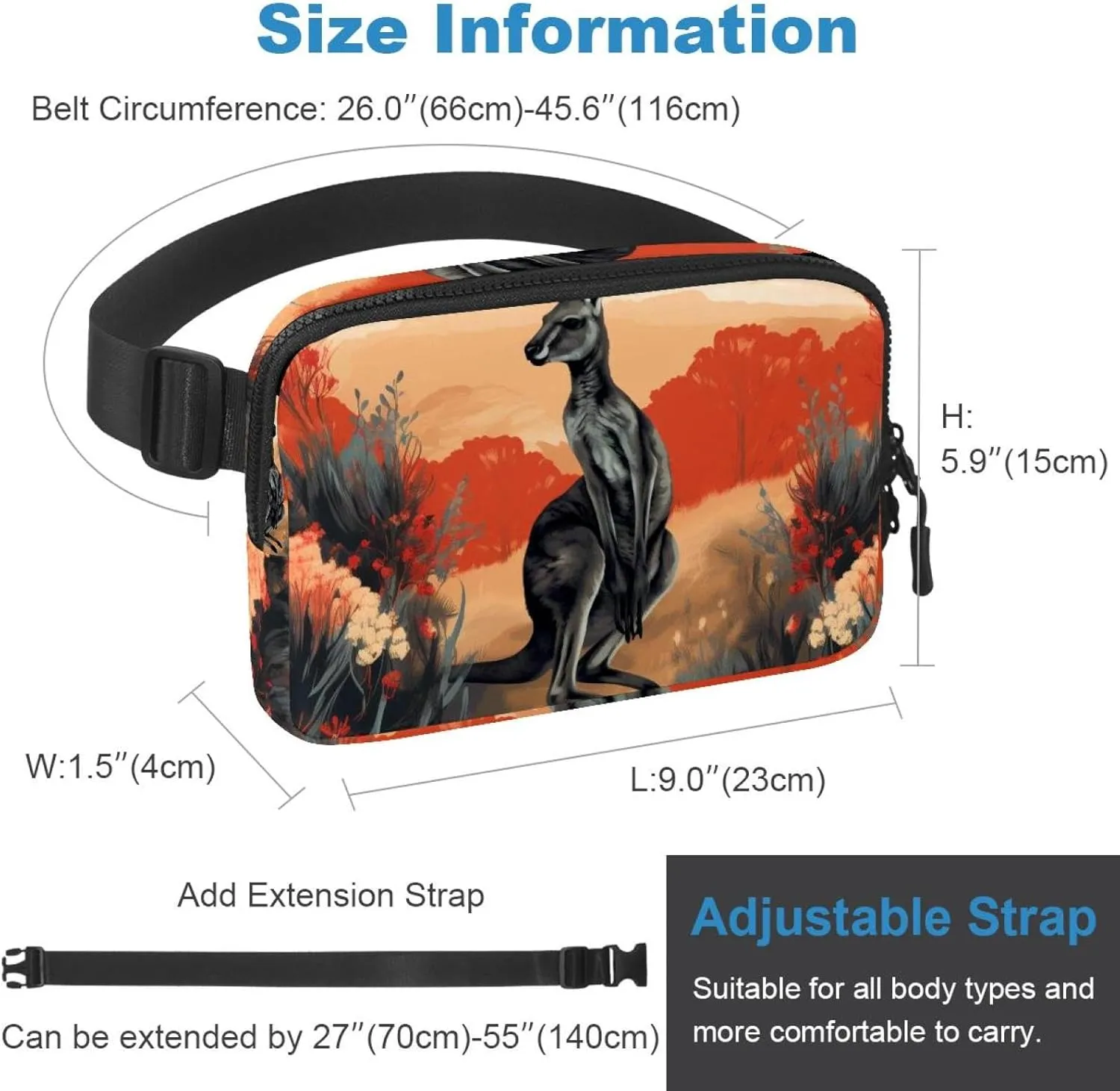 Cute Kangaroo-1587 Unisex Style Fanny Pack: Fashion Waist Packs, Crossbody Bags Sport Slim Fashionable for Jogging Hiking Hiker Woman Man