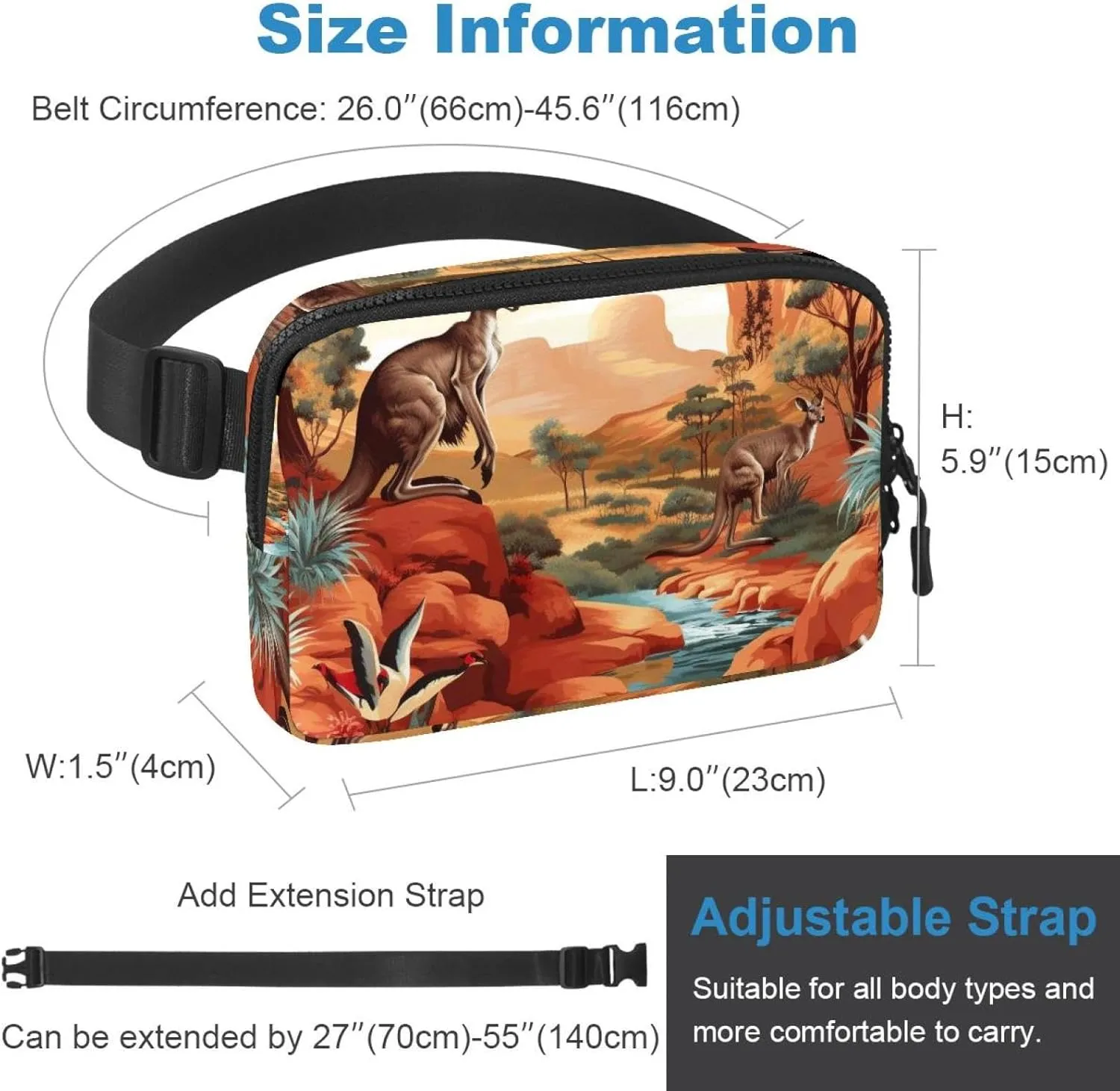 Cute Kangaroo-1665 Unisex Style Fanny Pack: Fashion Waist Packs, Crossbody Bags Sport Slim Fashionable for Jogging Hiking Hiker Woman Man