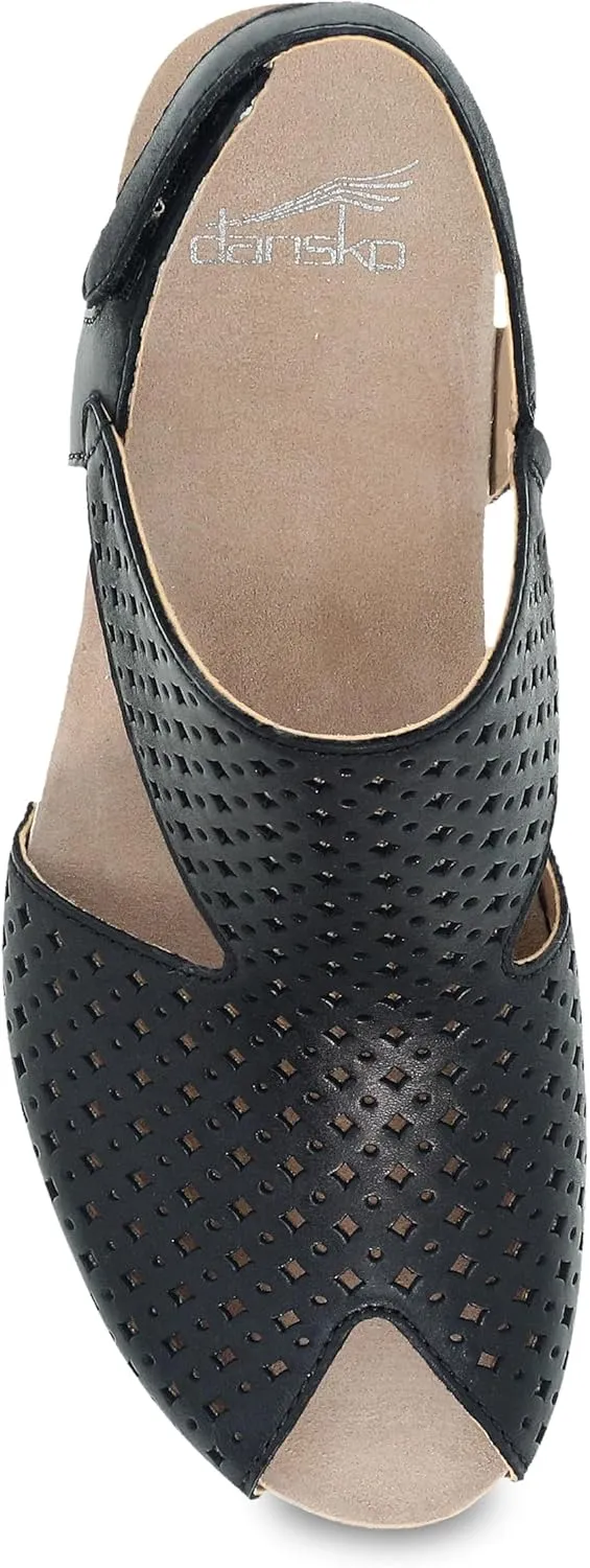 Dansko Teagan Stylish Peep Toe Sandal for Women - Quality Leathers with Laser Cut Details and a Heel for a Classy, All-Day Look - Cushioned, Contoured Footbed for All-Day Comfort