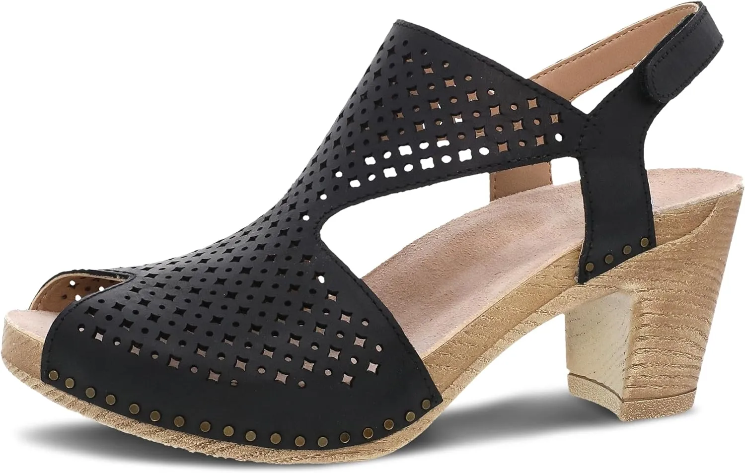 Dansko Teagan Stylish Peep Toe Sandal for Women - Quality Leathers with Laser Cut Details and a Heel for a Classy, All-Day Look - Cushioned, Contoured Footbed for All-Day Comfort