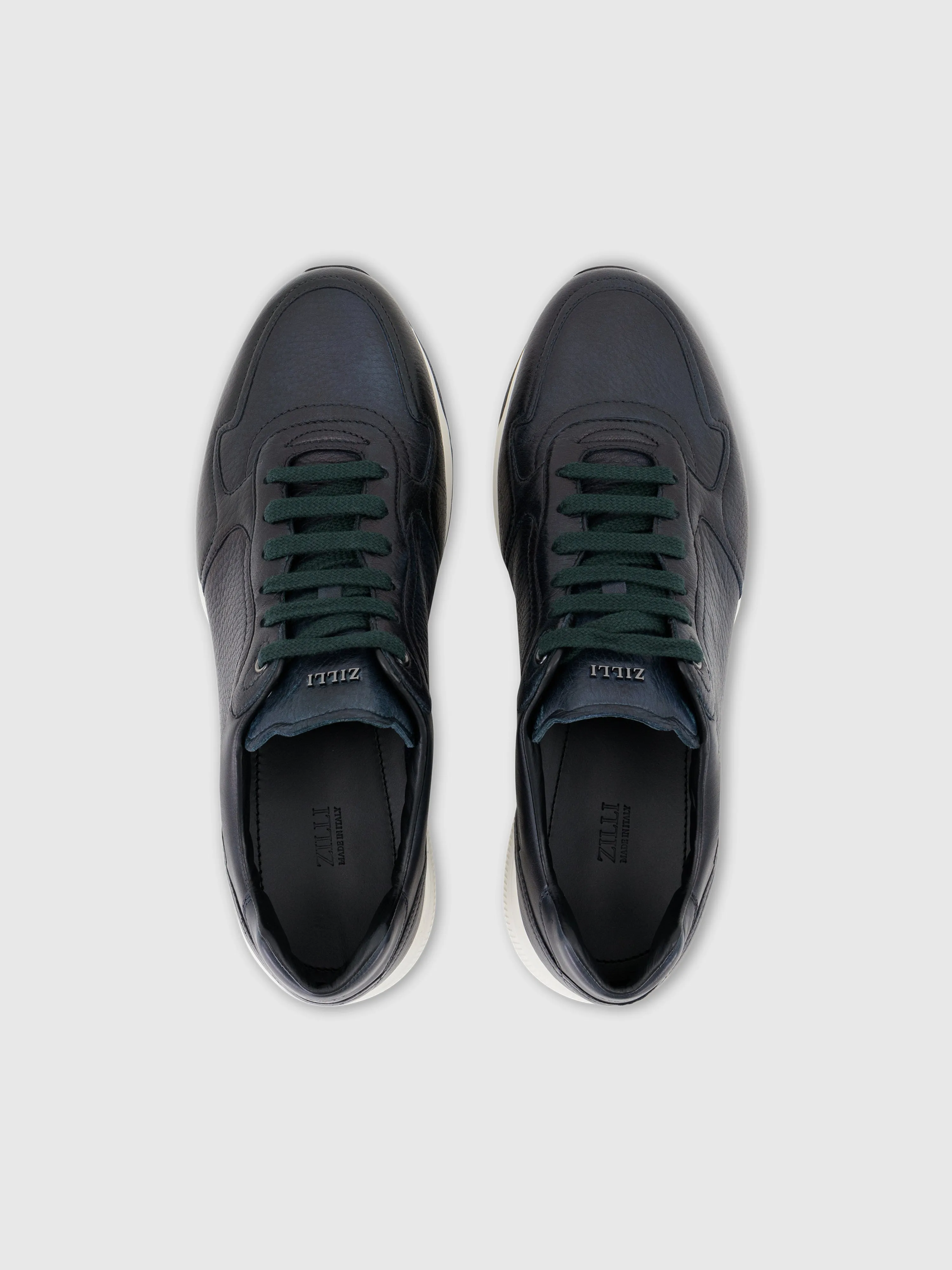 Deerskin and Calfskin Lace-Up Sneakers Dark Green