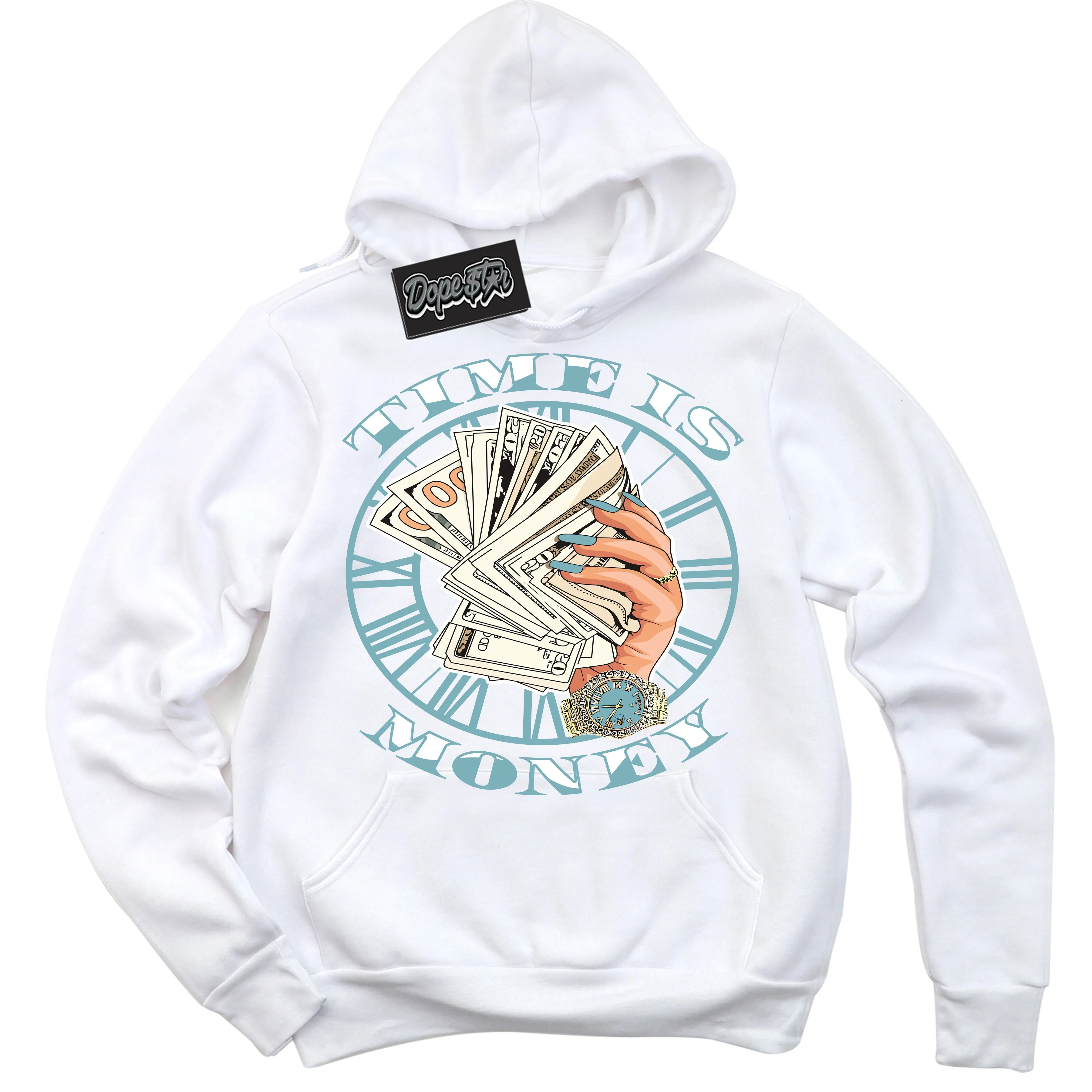 Denim Turquoise Dunk Sneaker Hoodie Time Is Money Graphic