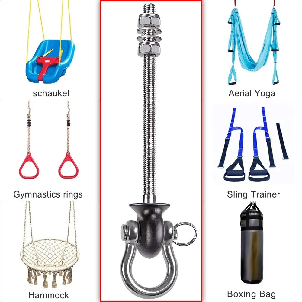 Dolibest Set of 4 Permanent Antirust Stainless Steel 304 Heavy Duty Swing Hangers, Playground Porch Yoga Seat,for Wood and Steel Beam Yoga Hammock Chair Punching 1500LB Capacity,180° Swing,9.64''