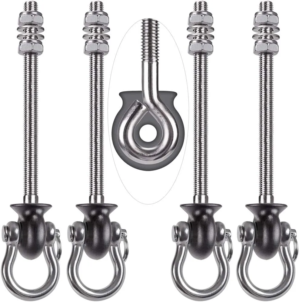 Dolibest Set of 4 Permanent Antirust Stainless Steel 304 Heavy Duty Swing Hangers, Playground Porch Yoga Seat,for Wood and Steel Beam Yoga Hammock Chair Punching 1500LB Capacity,180° Swing,9.64''