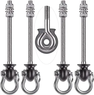 Dolibest Set of 4 Permanent Antirust Stainless Steel 304 Heavy Duty Swing Hangers, Playground Porch Yoga Seat,for Wood and Steel Beam Yoga Hammock Chair Punching 1500LB Capacity,180° Swing,9.64''