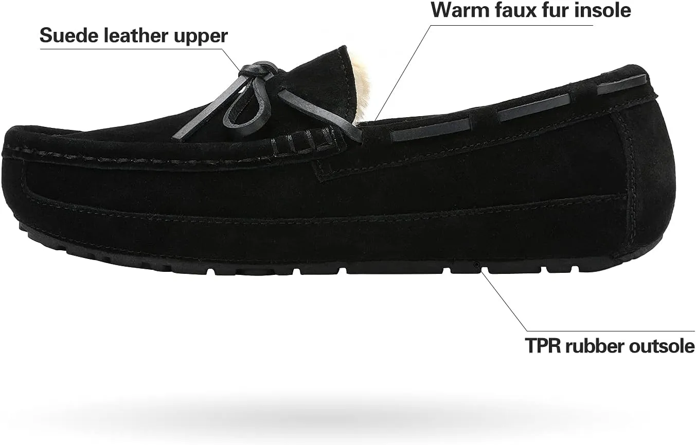 DREAM PAIRS Men's House Slippers Moccasin Indoor Outdoor Fuzzy Furry Loafers Suede Leather Warm Comfortable Shoes
