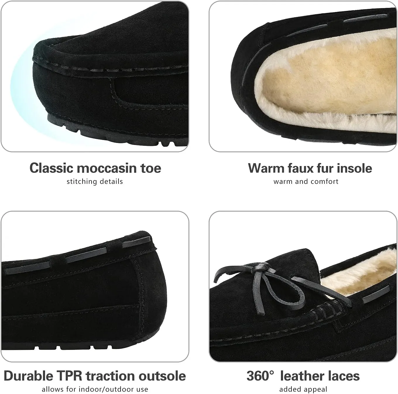DREAM PAIRS Men's House Slippers Moccasin Indoor Outdoor Fuzzy Furry Loafers Suede Leather Warm Comfortable Shoes