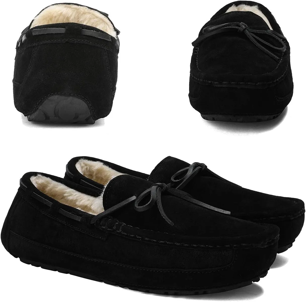 DREAM PAIRS Men's House Slippers Moccasin Indoor Outdoor Fuzzy Furry Loafers Suede Leather Warm Comfortable Shoes