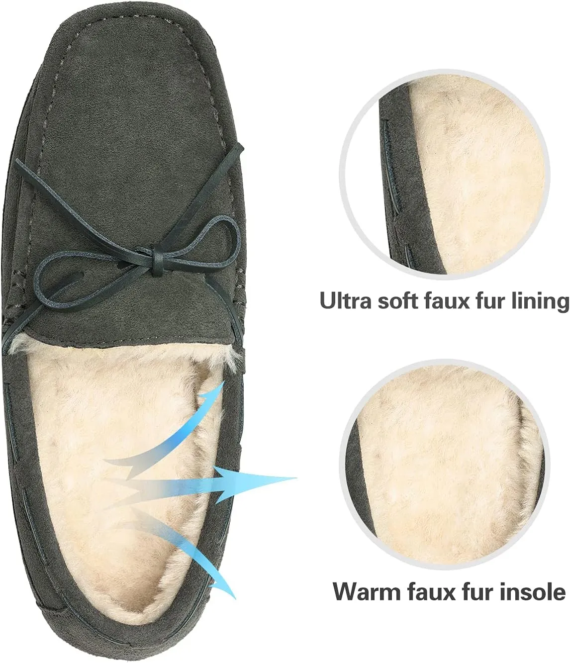 DREAM PAIRS Men's House Slippers Moccasin Indoor Outdoor Fuzzy Furry Loafers Suede Leather Warm Comfortable Shoes